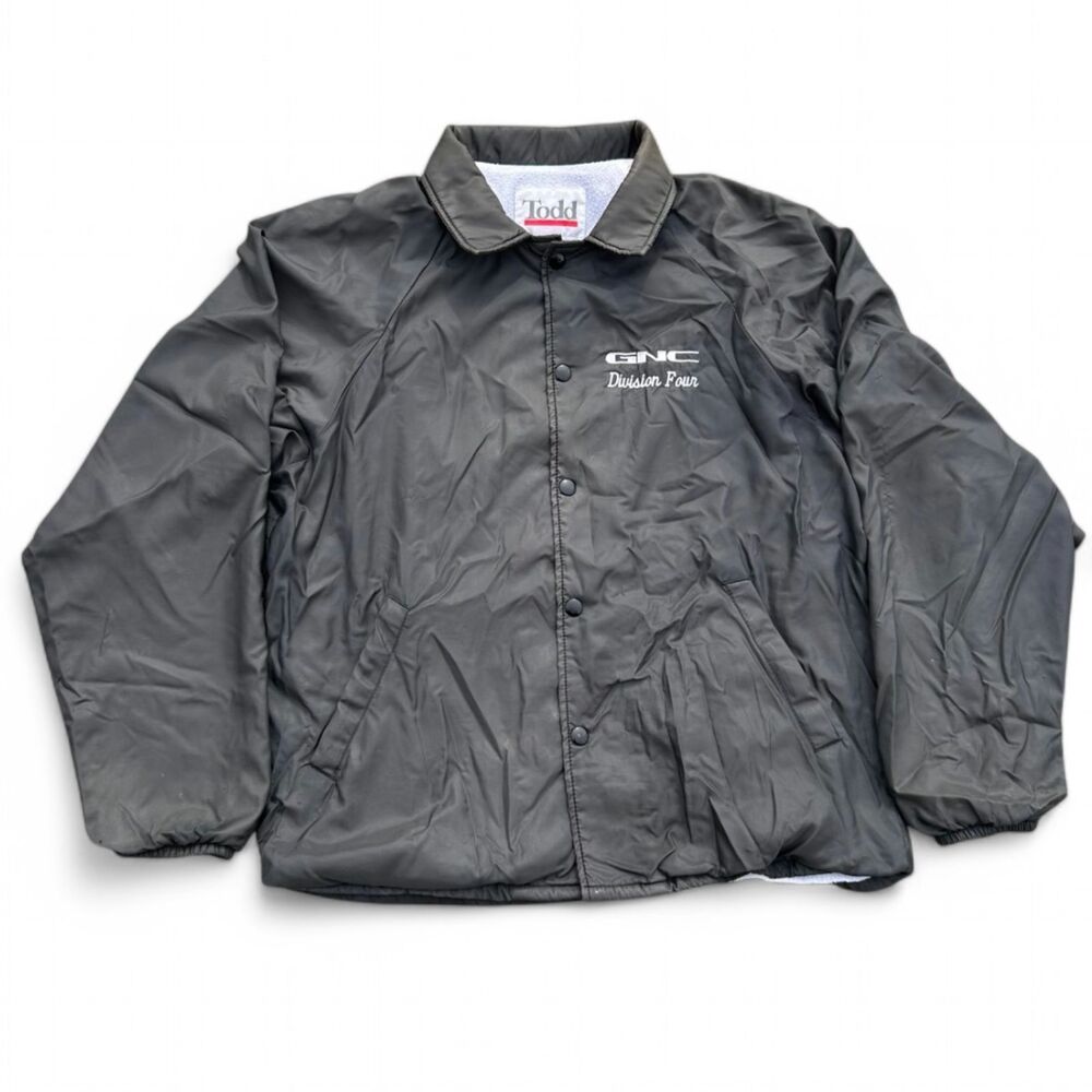 GNC Black Button-Up Windbreaker Todd VTG 90s Men's M Embroidered Logo Nylon